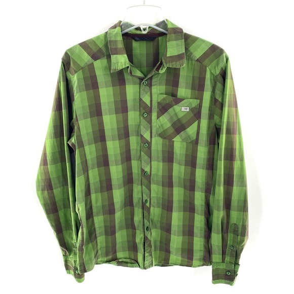 Arc'teryx Long Sleeve Button Up Shirt Green Brown Plaid Outdoor Casual Mens Sz M - Picture 1 of 12